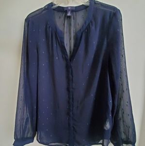 GAP Sheer Blouse XS navy sparkles tunic